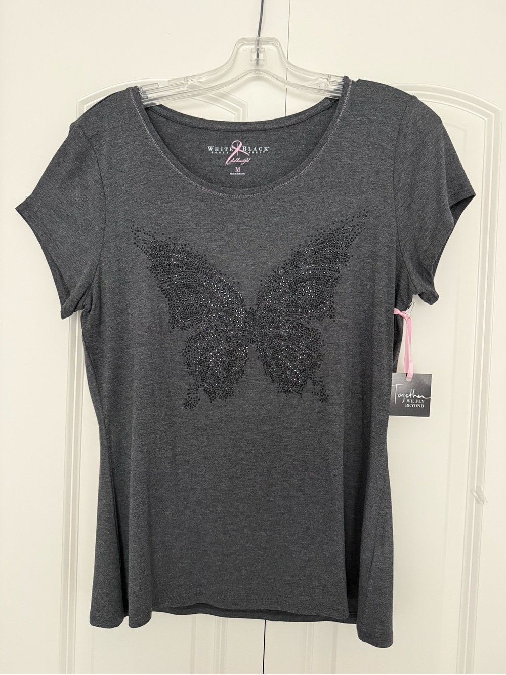 White House Black Market Dark Gray Butterfly Sequin Tee